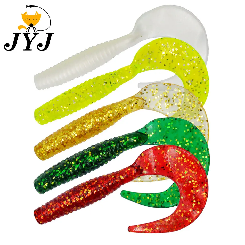 JYJ 8cm 3.7g soft silicone maggot worm grub fishing baits with circle tail wobbler pesca isca