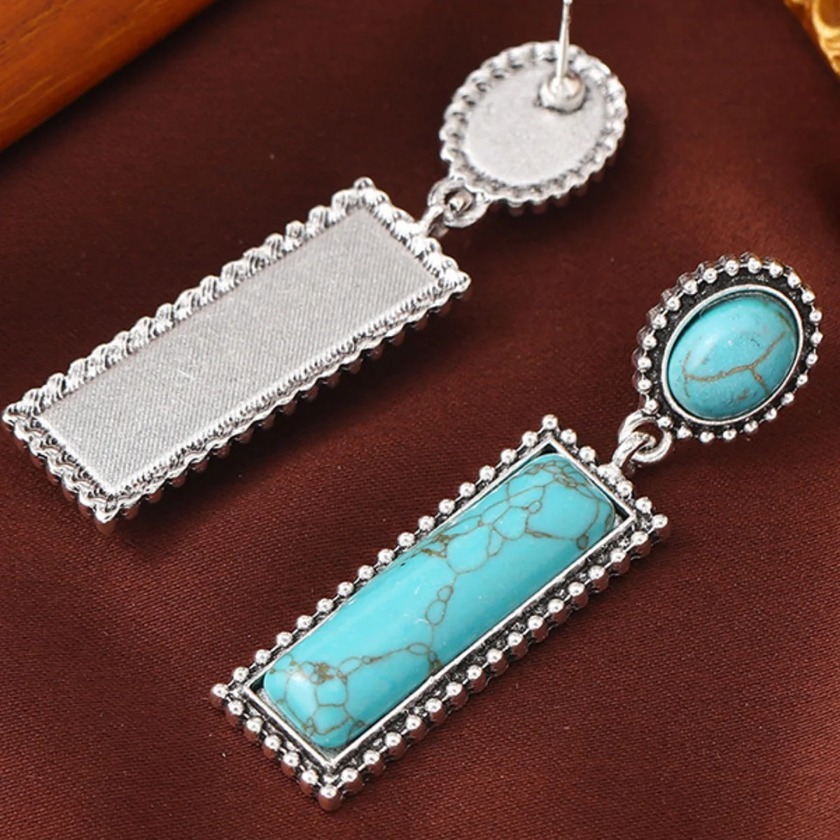 أقراط نسائية عصرية كلاسيكية باللون الفيروزي على شكل دائرة كبيرة إكسسوارات مجوهرات على الطراز البوهيمي العرقي أقراط شخصية