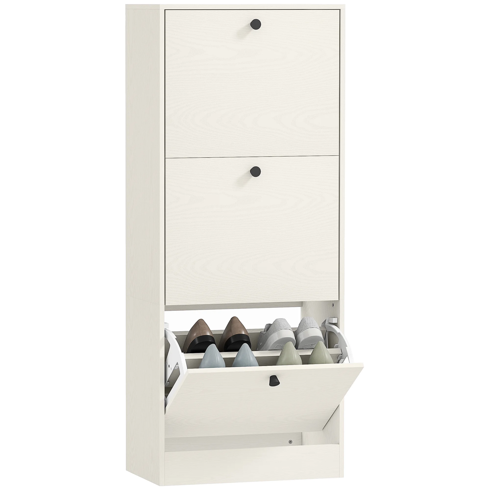HOMCOM Zapatero con 3 Puertas Abatibles Estantes Ajustables y Diseño Compacto 47x28x115 cm Blanco Veteado