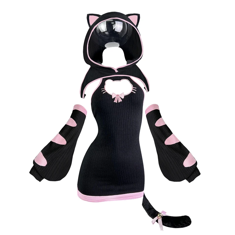 koruraclub-–-joli-chat-maladroit-pour-femmes-costume-de-cosplay-d'halloween-robe-en-tricot-rose-et-noir-oreilles-de-chat-en-fourrure-pull-confortable