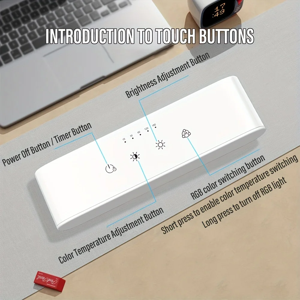 ضوء ذكي قابل لإعادة الشحن عبر USB يعمل بالتحكم عن بعد RGB وإضاءة بيضاء قابلة للتعتيم مع وظيفة الموقت #3