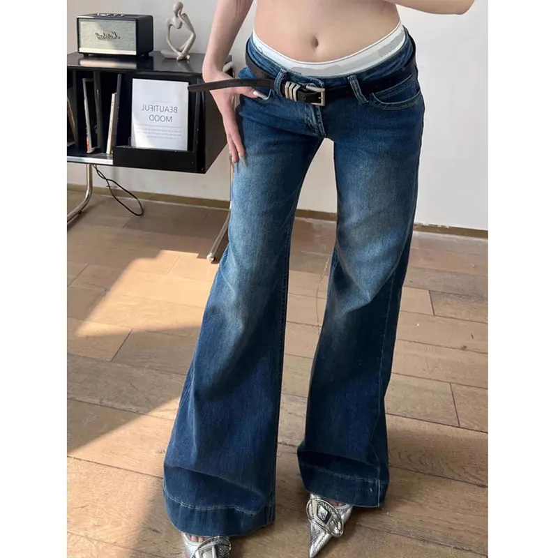 

2025 Y2K Streetwear Low-Waisted Jeans Women Korean Fashion Slimming Denim Flares Pants Spring Summer Sexy Wide Leg Trousers