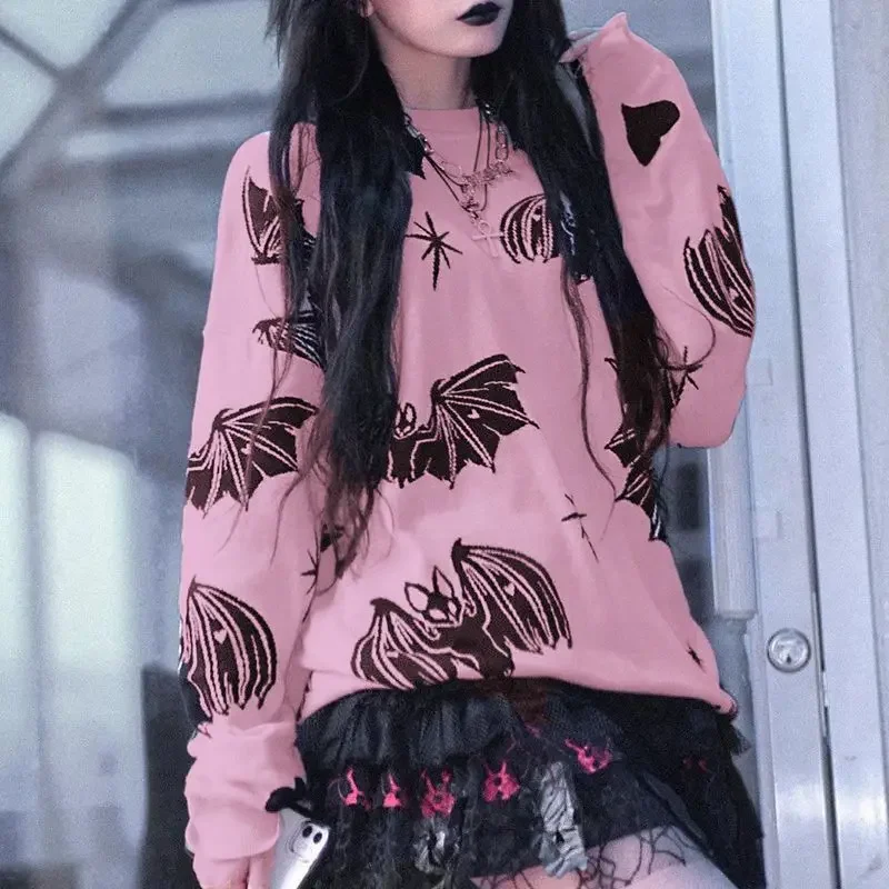 Deeptown Y2K Gothic Women Sweater Print Japanese Harajuku Fashion Knit Pullovers Long Sleeve Oversized Autumn Knitwear Casual