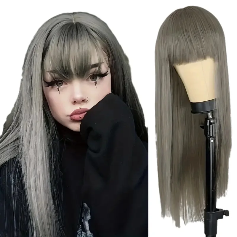 26-Inch Long Straight Synthetic Cosplay Wig Set