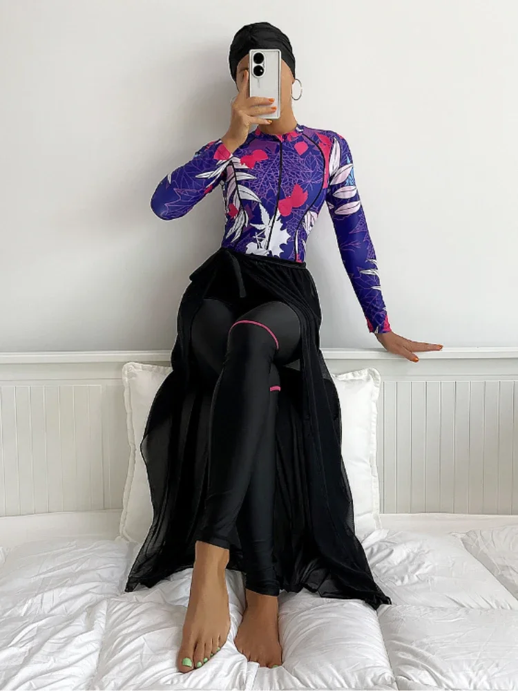 Burkini Muslim Swimwear Modest Clothes for Women Hijabs for Long Sleeve Swimsuit Seeds Burkini Groups of Pant Swimming Wear