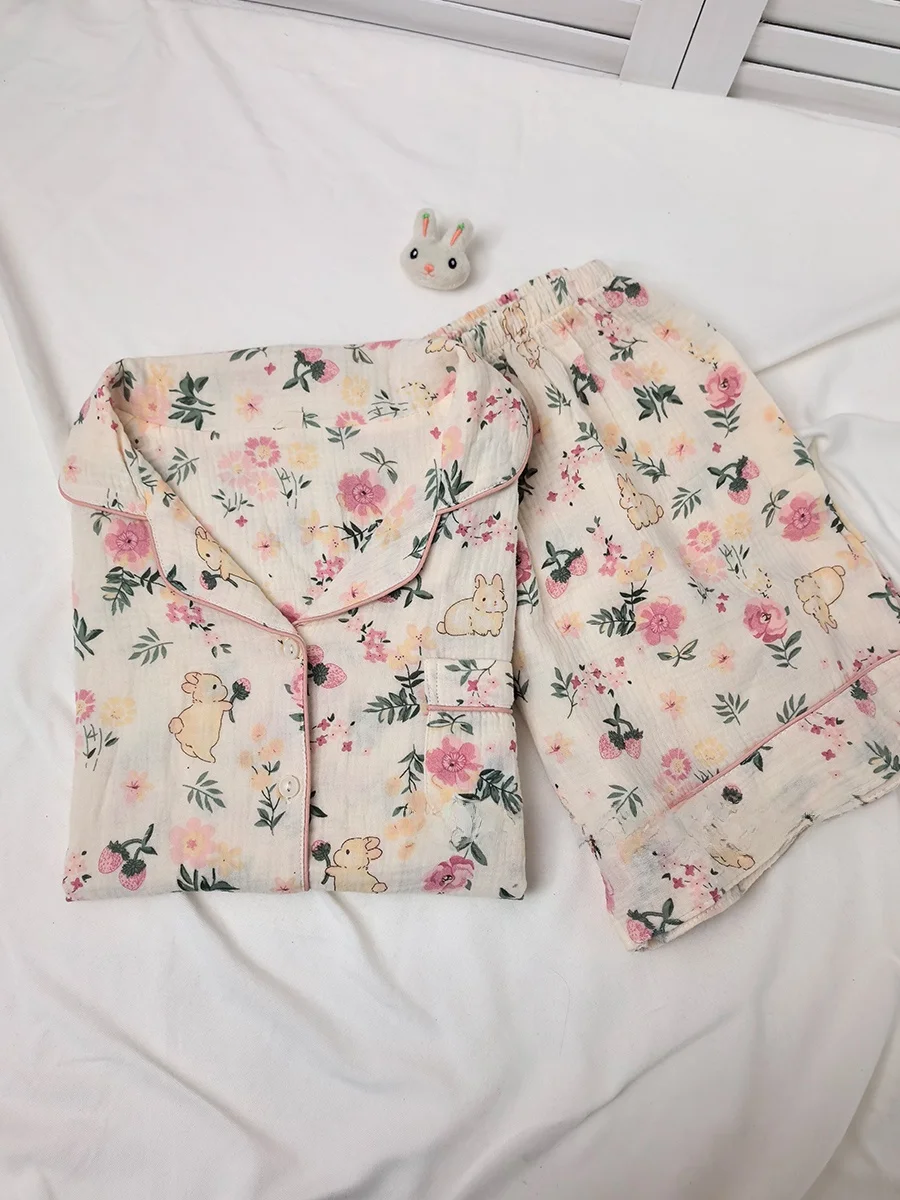 

Японский женский летний комплект ort Sve Spwear, милая домашняя одежда для девочек, костюм из двух предметов из хлопчатобумажной ткани с цветочным принтом