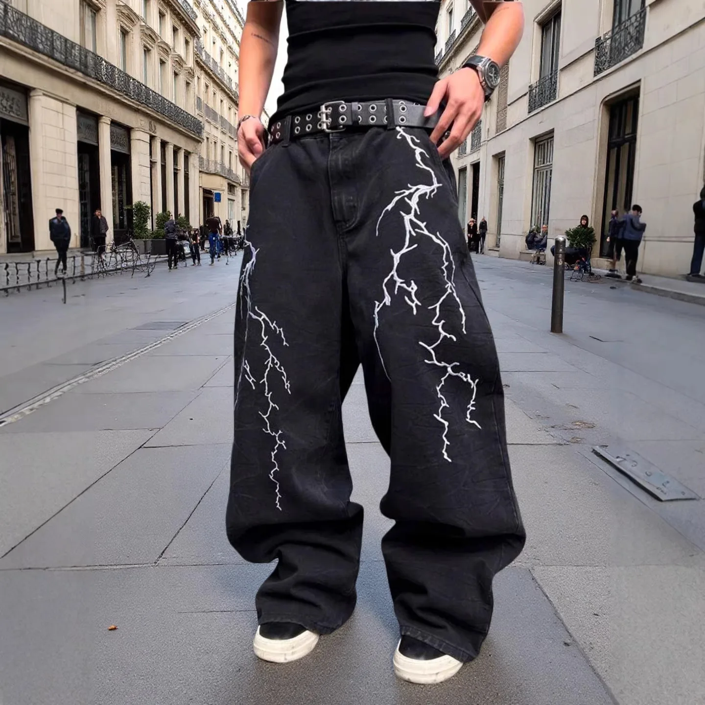 

Loose Fit Embroidered Washed Jeans Men's New Spring Summer Casual Straight Leg Blue Denim Trousers Vintage Style All Seasons