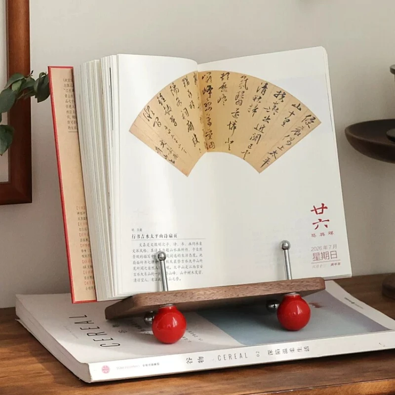 Walnut Wood Calendar Stand for Desk Multifunctional Display Holder for CDs Magazines Desktop Organizer for Books 2026 Book Stand