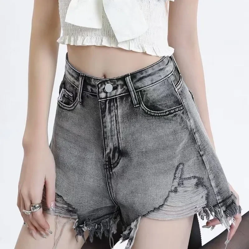 

With Waist Pocket Women's Denim Shorts New In Female Short Jeans Pants High Wholesale Stretchy Elasticty Designer Comfy Kpop XL