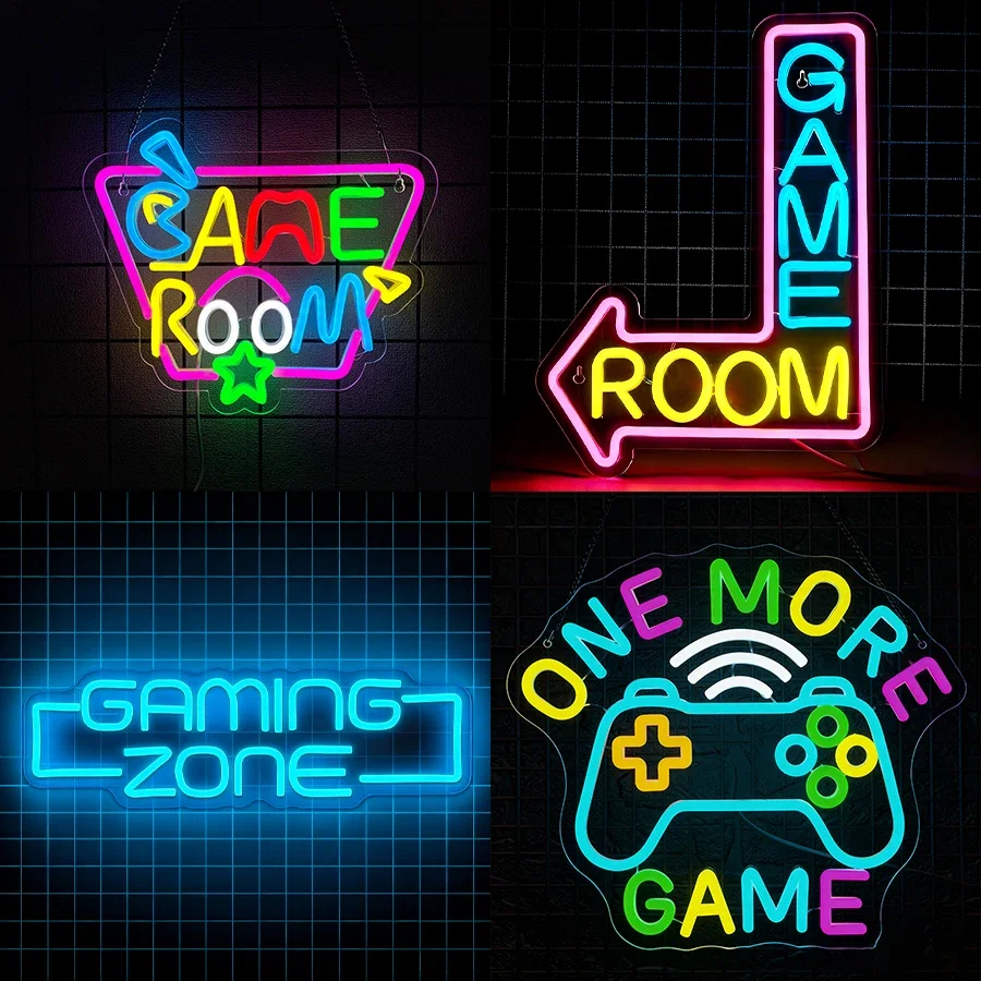 Enseigne au néon de la série de jeux pour la décoration murale, panneau lumineux pour café Internet, décor de salle de jeu, grotte d'homme, chambre à coucher, cadeau pour adolescents, alimenté par USB