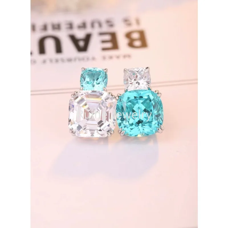 Ruihe New 925 Sterling Silver Earring 15.55CT Lab Grown Paraiba and 5A Cubic Zirconia Gemstone Ladies Fashion Jewelry Wholesale