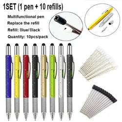 1set 7 in1 With Handheld Tool Multifunction Ballpoint Pen Measure Technical Ruler Screwdriver Touch Screen Stylus Spirit Level