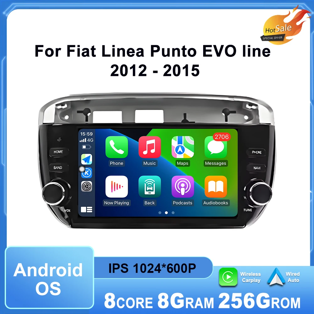 7 inch Car Radio for Fiat Linea Punto EVO line 2012 - 2015 Multimedia Player Android Auto Wireless CarPlay GPS Navi DSP WiFi BT