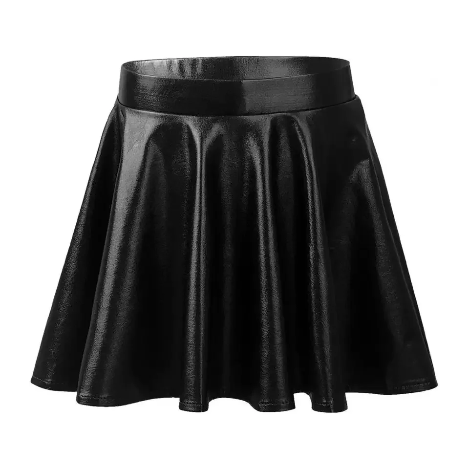 

Patent Leather Skirt High-waisted Faux Leather Skater Skirt for Women Shiny Patent Texture Party Mini Skirt Versatile