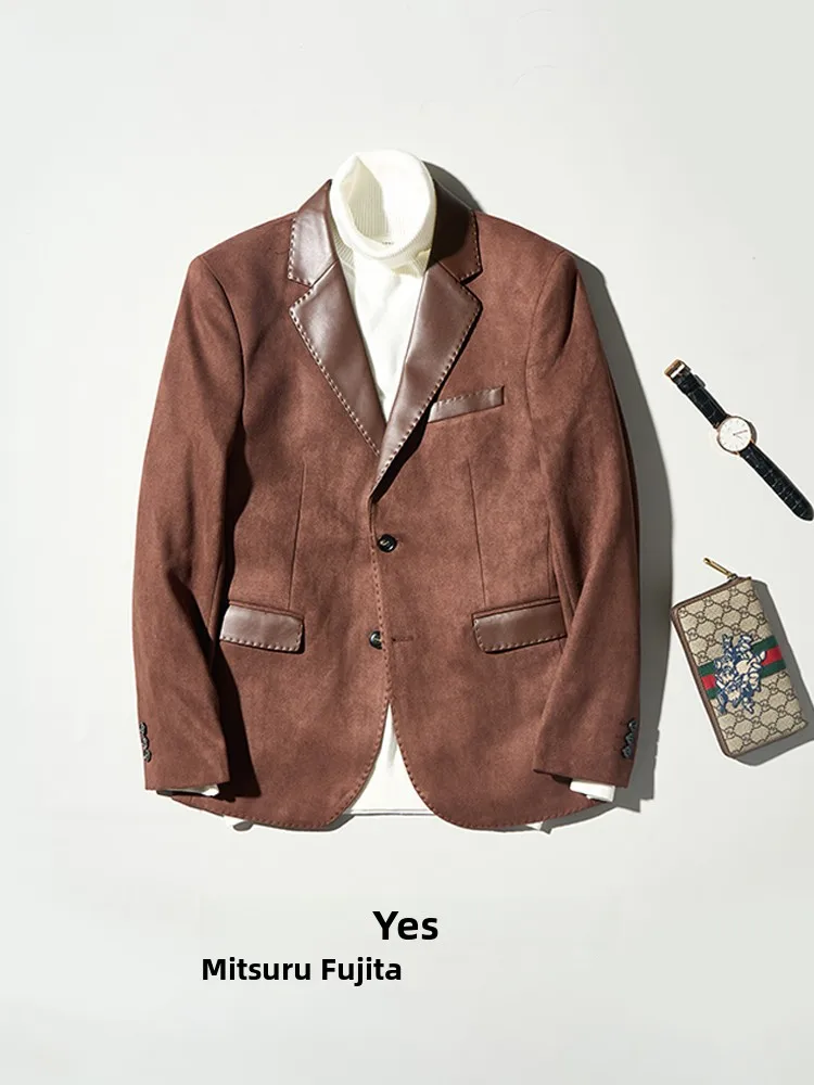 

Casual Men's Suede Suit Jaet Faionable Busin Casual Leather Collar Single-breasted Outerwear Polyester Blend