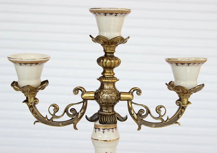 European-style Alloy Ceramic Candle Holder Living Room Entryway Decorations American Three-head Candle Holder