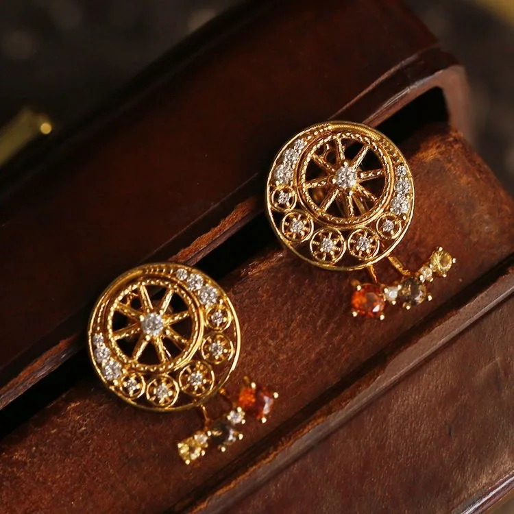 Original Design Sky Wheel 925 Silver Fanta Garnet Zircon Ear Drop Dangle Multi-wears Spessartine Stud Earring Women Accessories