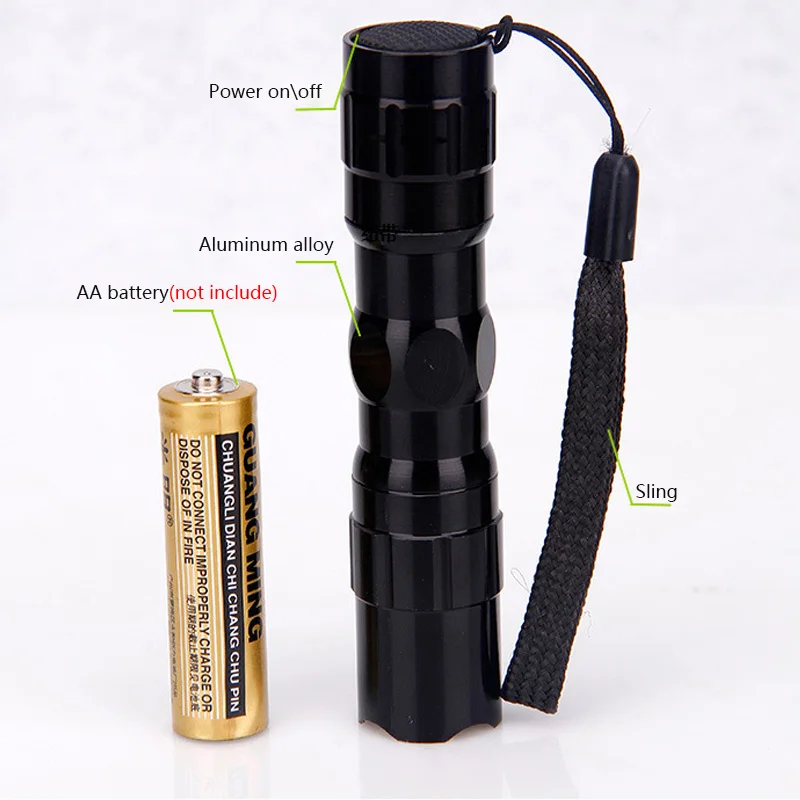 Mini 3W LED Flashlight Outdoor Waterproof Camping Lamp Portable Torch Light Power By 1 AA Battery