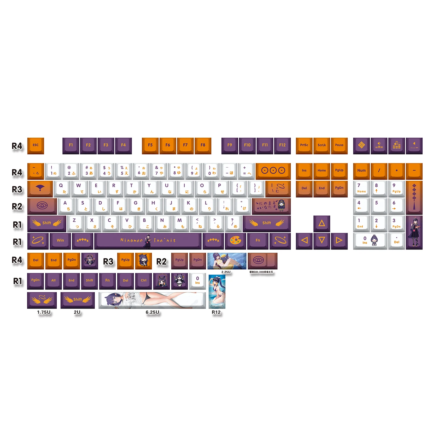 Korean Vtuber Hololive Keycaps 132 Keys Ninomea Ina\'nis Keycaps PBT DYE Sublimation Cherry MX Switch Keycap Mechanical Keyboard