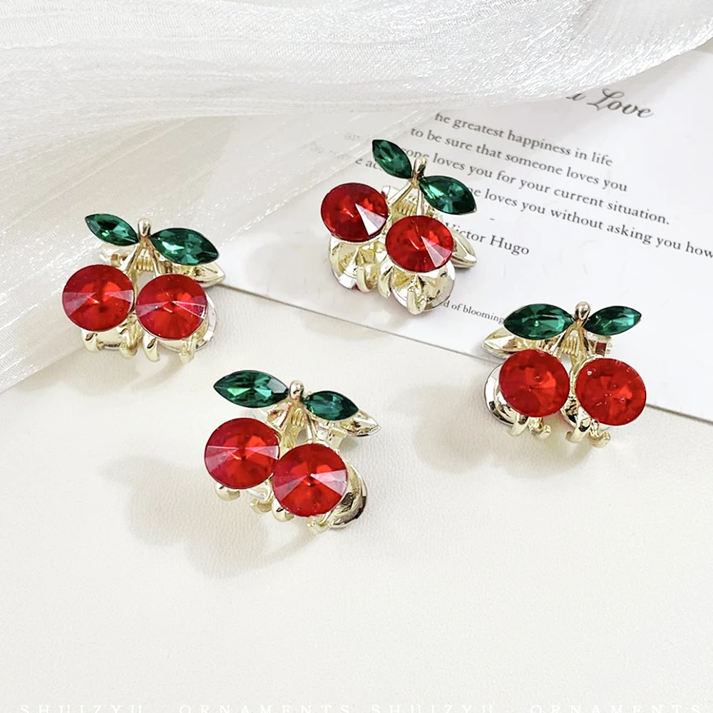

Mini Crystal Cherry shaped Hair Claw Small Size Metal Shark Jaw Clips Women Girls Bangs Hair Styling Clamps Sweet Headwear