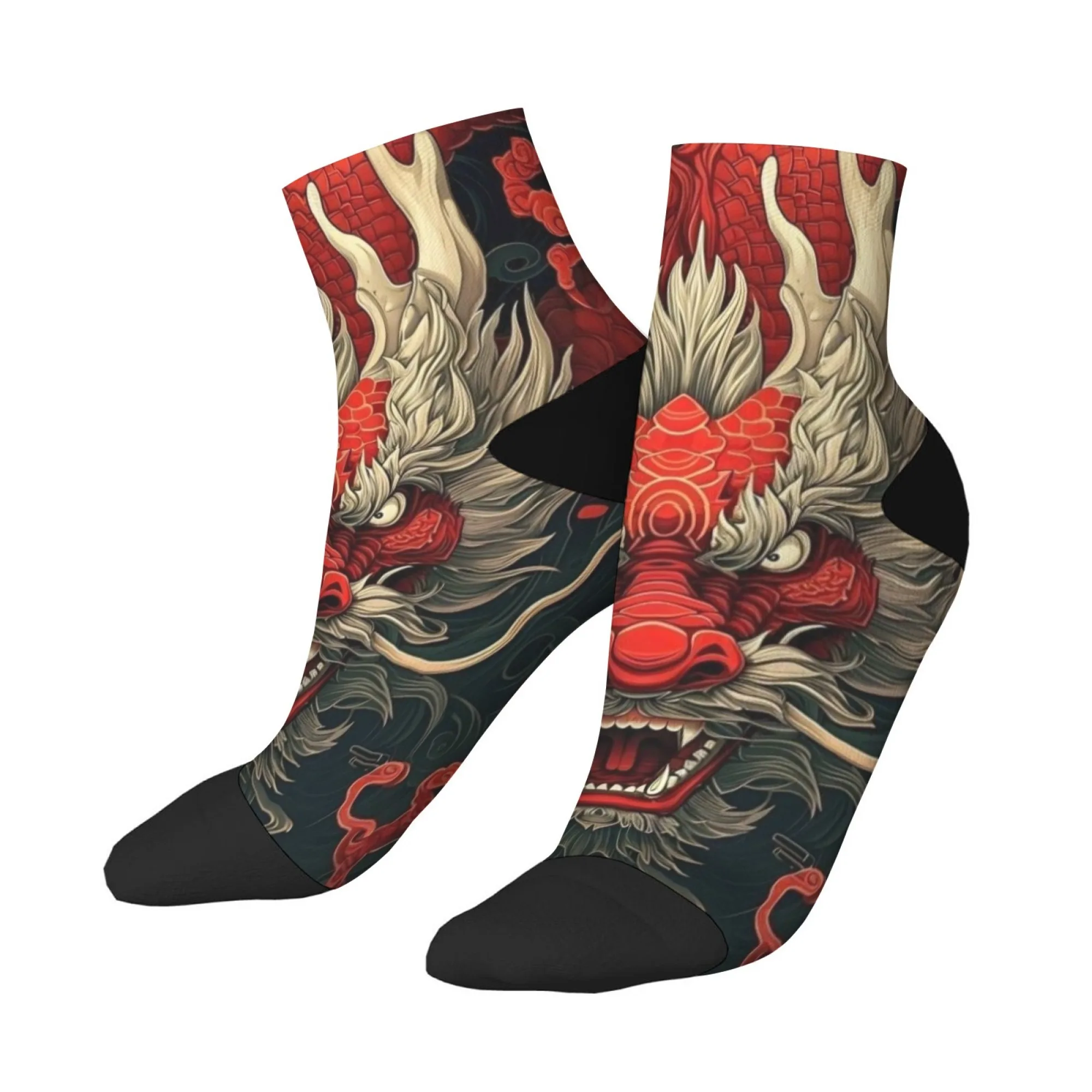 

A Pair of Mythological Art Dragon Print Men's Crew Socks Soft Breathable Retro Casual Socks Suitable for Travel Fitness Outdoors