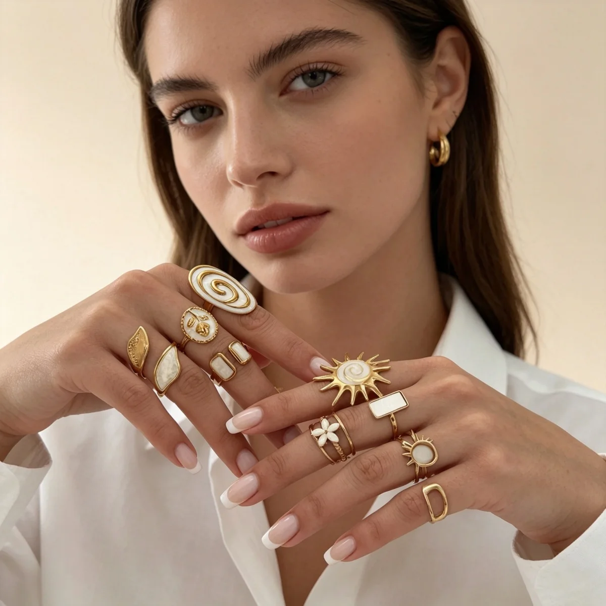 Edelstahl-Emaille-Spiral-Geometrie-Fingerringe für Damen und Herren, Vintage Französische Sonnen-Blatt-Blumen-Ringe, Modeschmuck für Partys. – Detail 7