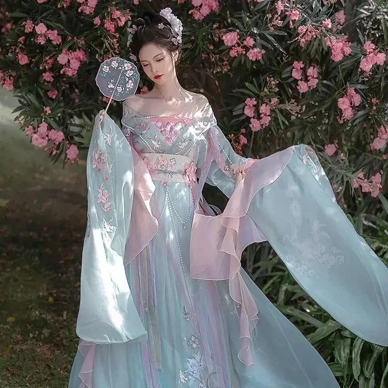 

Hanfu Women Chinese Traditional 2024 Stage Dance Dress Female Fairy Cosplay Costume Hanfu Blue Pink Elegant Princess Outfits