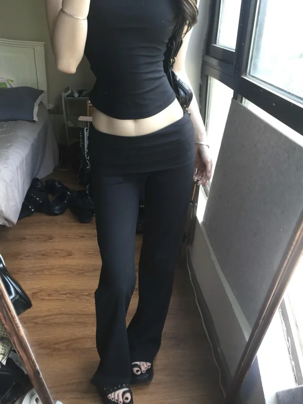 Yogabroek met verlengde lengte, lage taille, dames slim fit bell bot casual broek, uitlopende broek met hoge taille, Koreaanse stijl