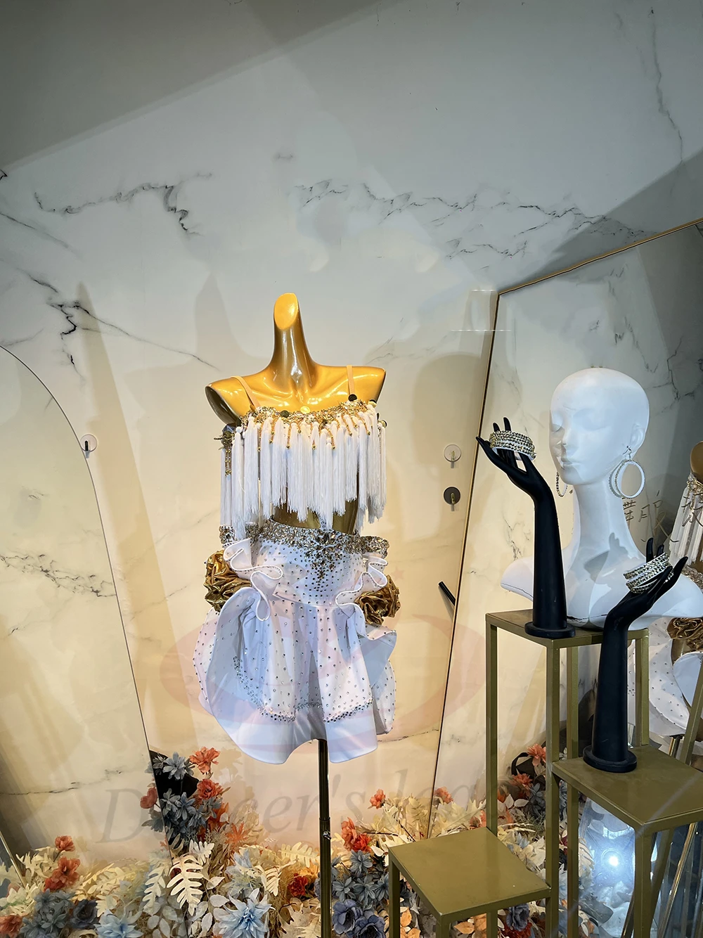 Latin Dance volwassen kinderjurk AB Stone High-End Custom Gold Flower Rok Tango professionele dameskleding