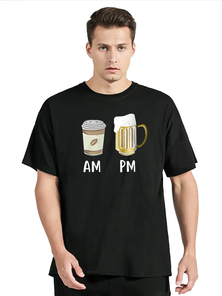 T-shirt imprimé café et bière pour hommes, 100% coton, t-shirts graphiques drôles pour hommes, t-shirt d'été