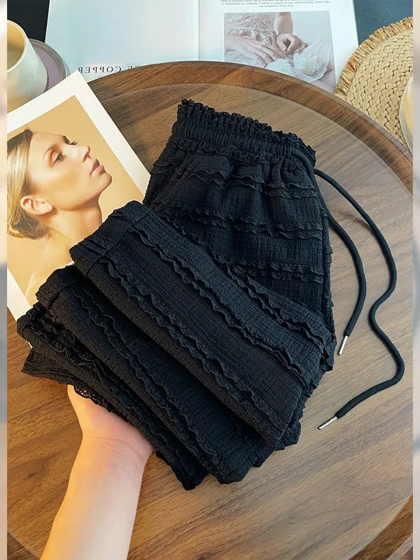 

plus Size Women's Wide Leg Pants Wood Grain Straight Cut Summer Loose Fit Long Trousers Versatile High Waist Korean Style