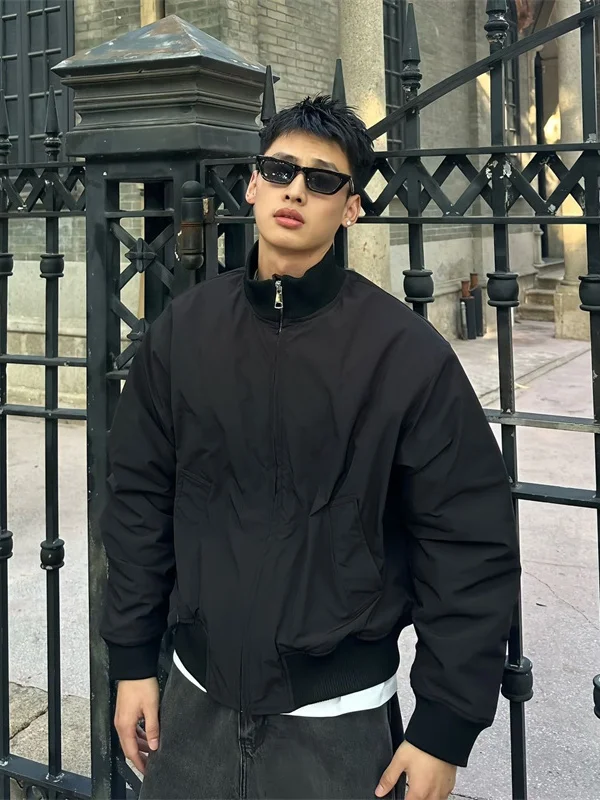 American Style Soft  Jacket Men's Short Style Stand Collar Baseball Coat Autumn Winter Fashionable Wear Resistant Polyes...