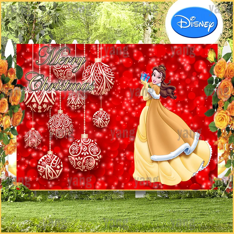 

Lovely Disney Princess Beauty and the Beast Belle Photo Backdrop Romantic Merry Christmas Party Rad Dots Backgrounds Decoration