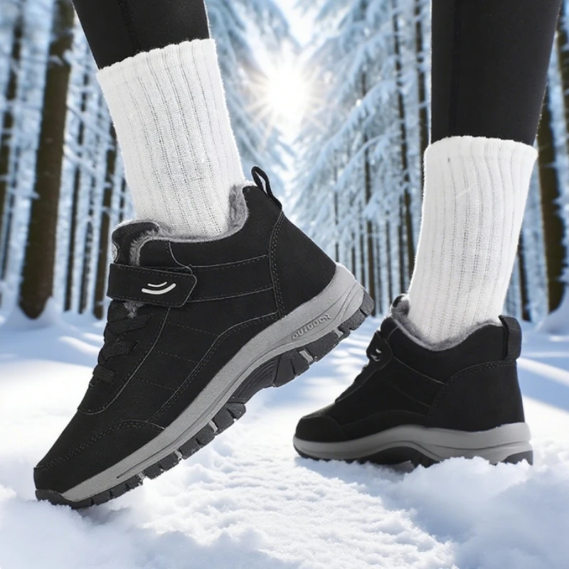 

Мужские зимние ботинки, непромокаемая теплая плюшевая подкладка, противоскользящая подошва, стильная двухцветная зимняя повседневная обувь на низком каблуке до щиколотки
