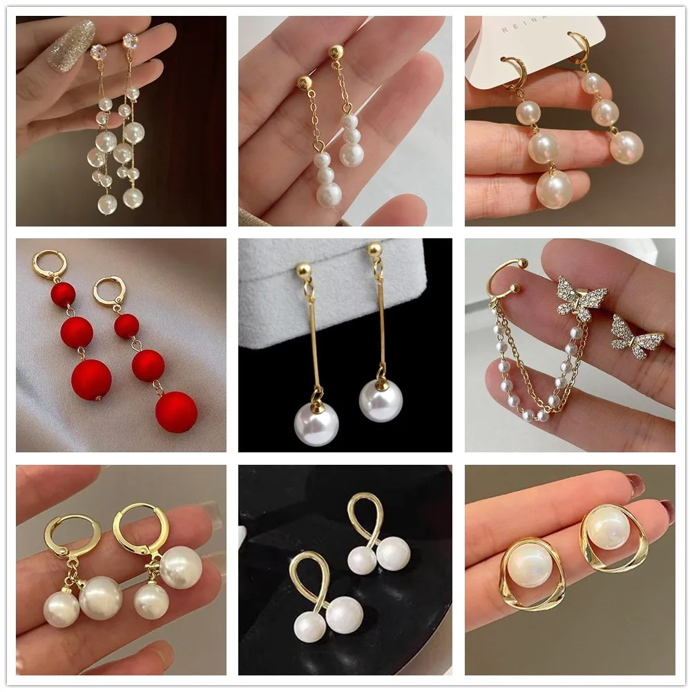 Long Tassel Imitation Pearl Earrings For Women Star Bow Butterfly Crystal Drop Earrings Fashion Retro Wedding Party Jewelry Gift