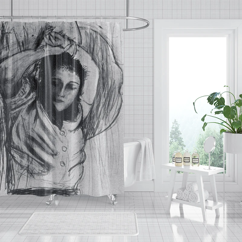 Abstract Figures Shower Curtain with PEVA Waterproof and Mildew Resistant Fabric for Bathroom Decor