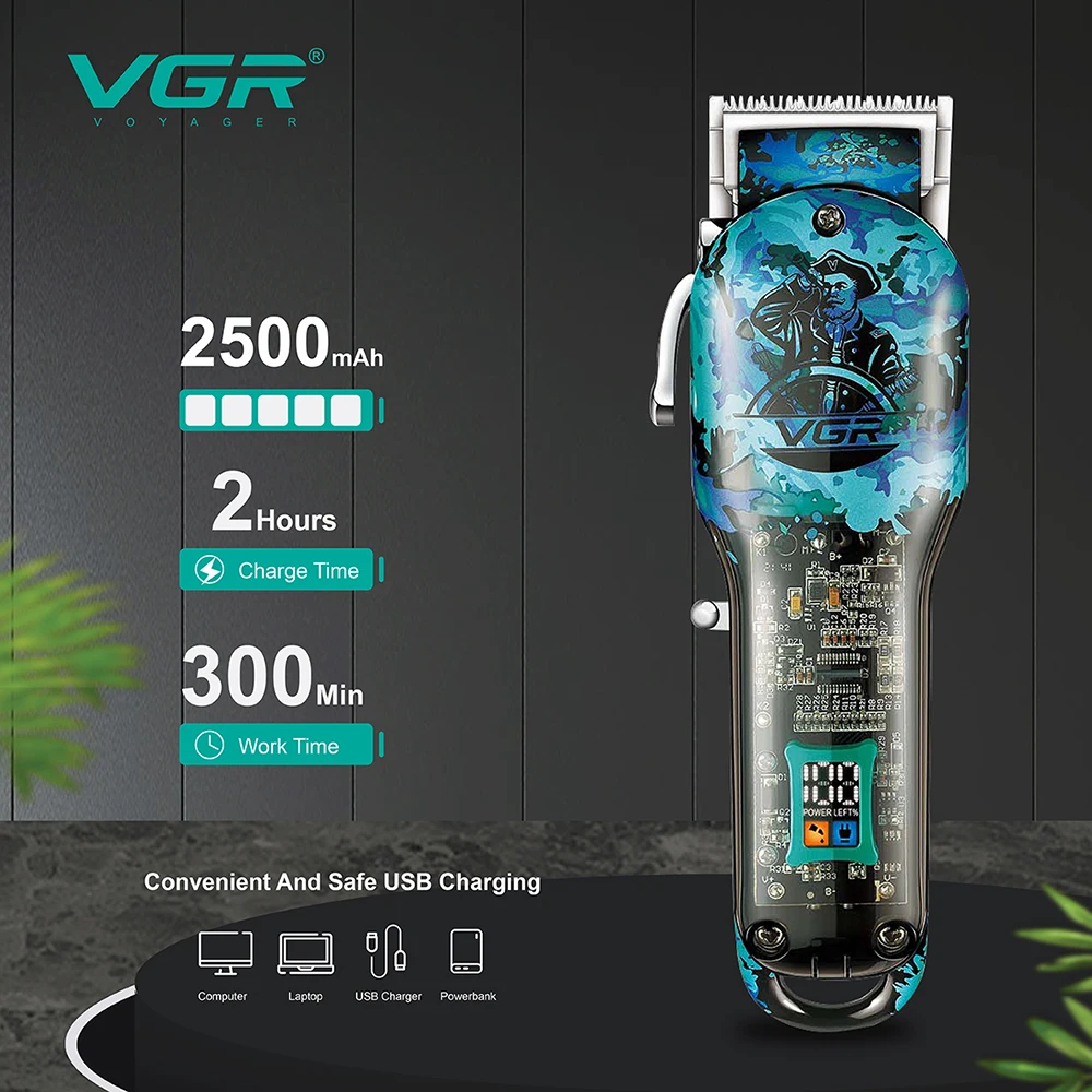VGR Professional Hair Clipper Rechargeable Hair Trimmer For Men Shaver Hair Cutting Machine Barber Accessories Cut Machin Beard