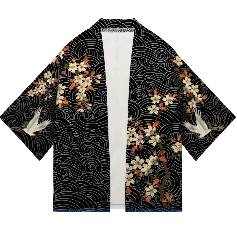 كيمونو ياباني للرجال والنساء، طراز قديم، طباعة كرين، الزي الآسيوي التقليدي، معطف سترة، كاجوال صيفي، 2025 #5