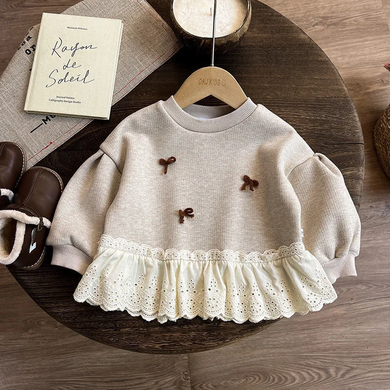 Baby Mädchen Sweatshirt Herbst Kinder Mode Pullover Prinzessin Casual Tops 2025, Neue Kleinkind Casual Kleidung Mädchen Spitze Süße Mäntel