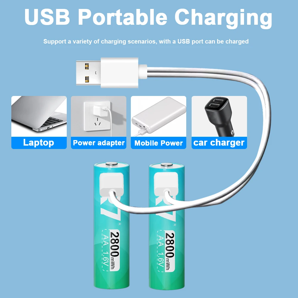 R7 1.6V AA 2800mWh Battery Ni-Zn Rechargeable AA batteries USB aa Batteries for toy camera