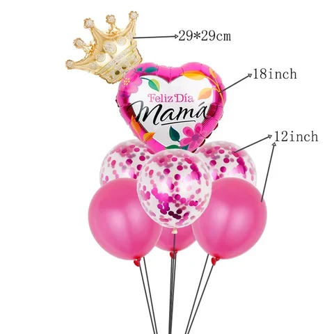 8pcs/Set Mini Crown Te Amo Mama Spanish Mothers Day Decoration Foil Balloon Sequin Latex Air Globos Anniversary Party Home Decor