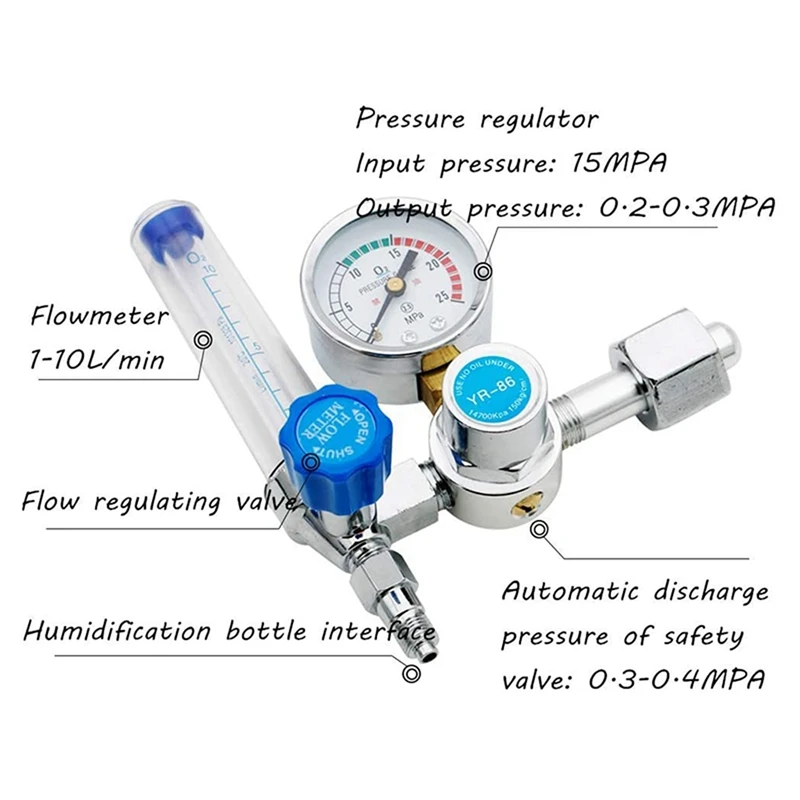 2X Oxygen Flow Meter Oxygen Flowmeter Pressure Gauge Oxygen Pressure Valve Regulator 0-10L/Min G5/8