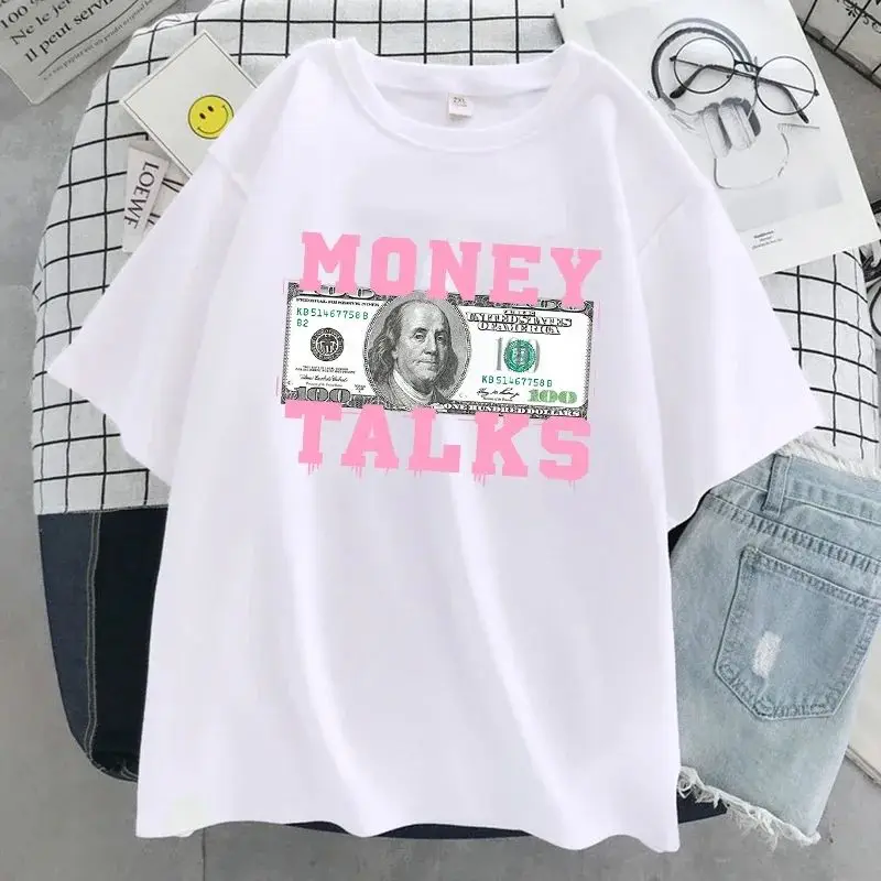 

Money Talks the Power of the US Dollar Women's Street Sle Cusizable Hand-Painted T-irt Unique Design Faionable Clothing