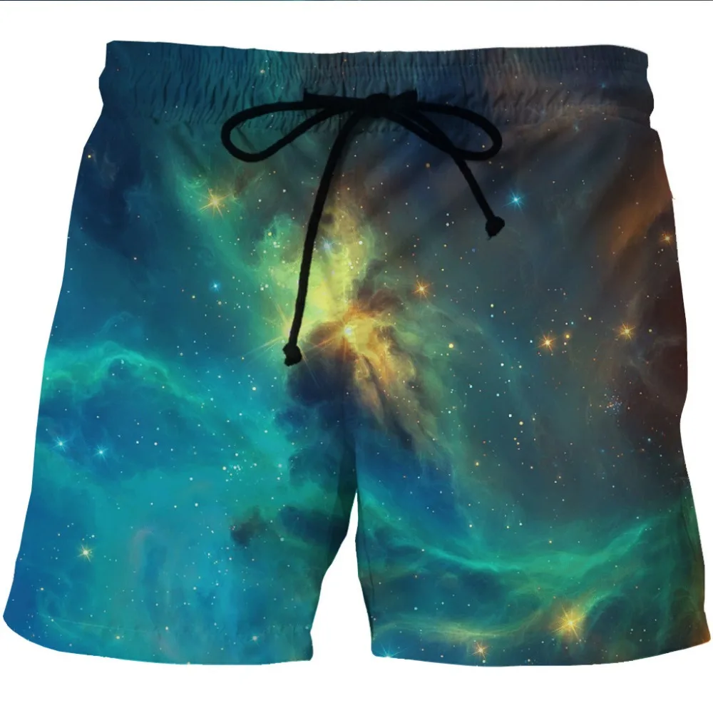 

Man's Beach Shorts Thin Loose Sports Short Pant Galaxy Nebula 3D Print Quick Dry Gym Running Short Swimsuit Male Surf Boardshort