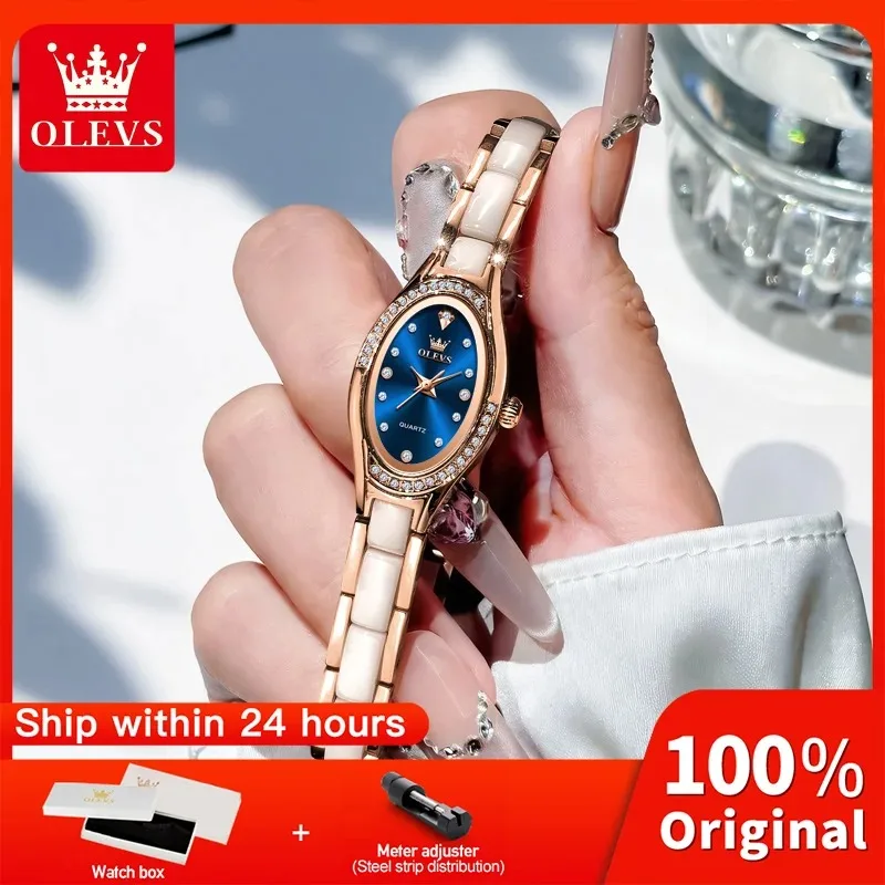 OLEVS 7131 Elegance Women Quartz Movement Watch Porcelain Strap 30m Waterproof Exquiaite Diamond Dial Fashion Watch For Women