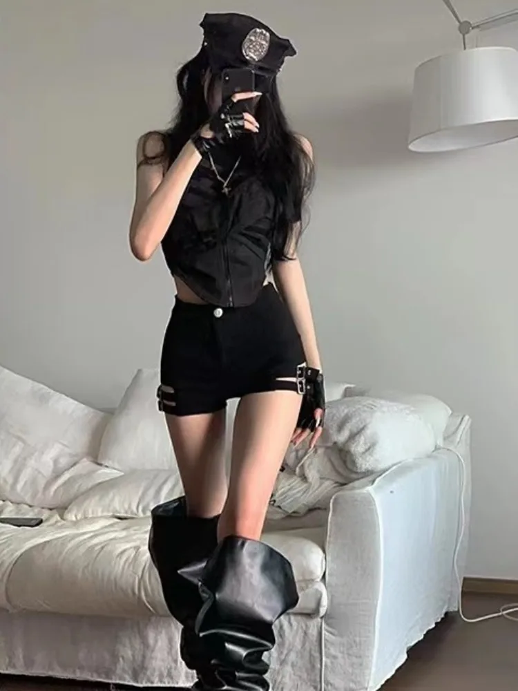 Vintage Street Sexy Low-waist Denim Shorts Y2k Lace Up Slim Fit Bodycon Short Pants 205 Summer New Wide Leg Hot Pants