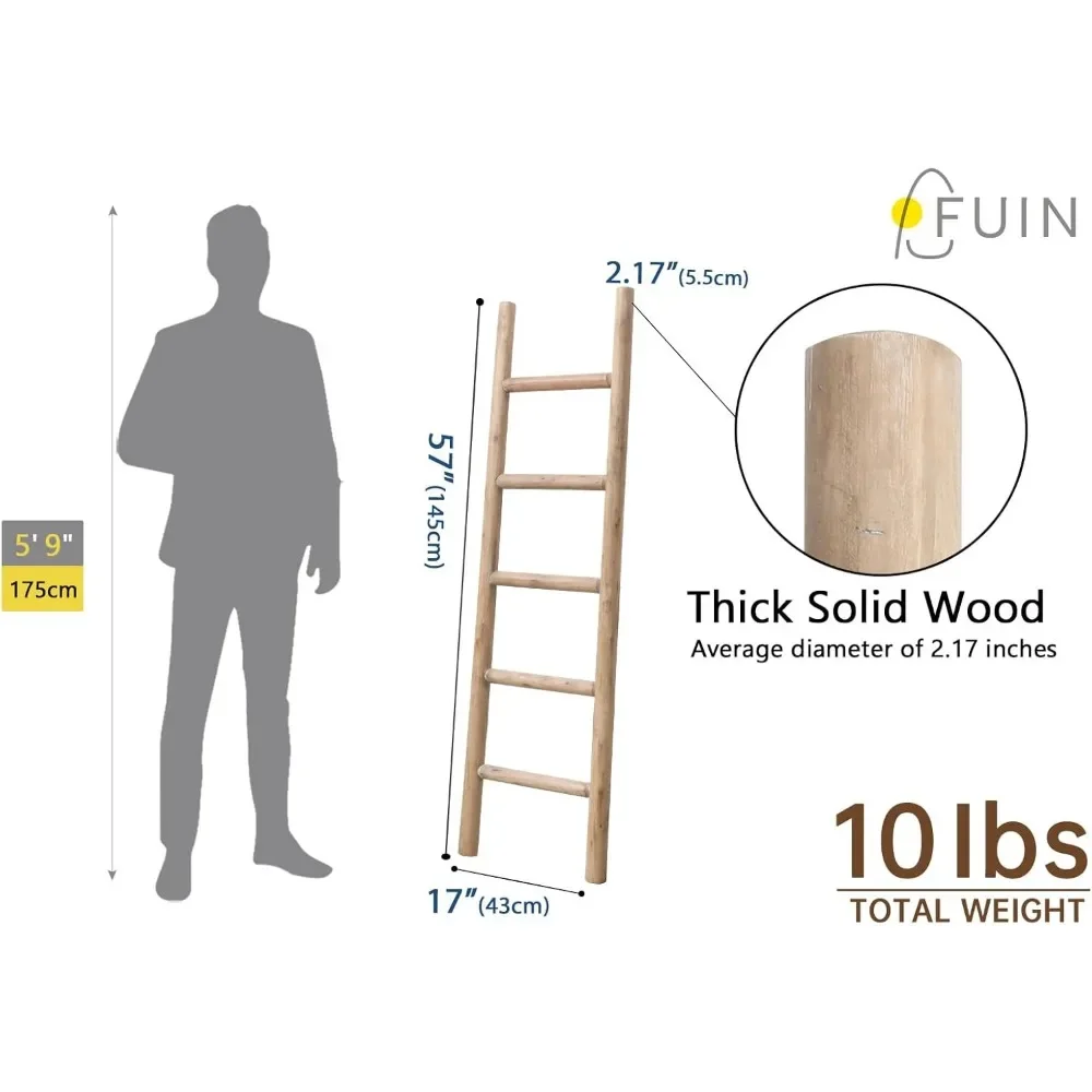 Escalera de manta de madera para sala de estar estilo granja, exhibición decorativa de colcha de pared y toallero rústico