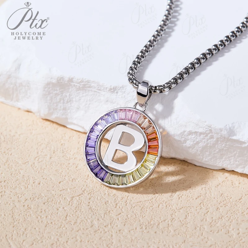 925 Silver Necklace Plated 18K Pendant Jewelry Lab Grown Sapphire Gemstones 26 Letters A to Z Silver Pendant Fine Jewelry Gift