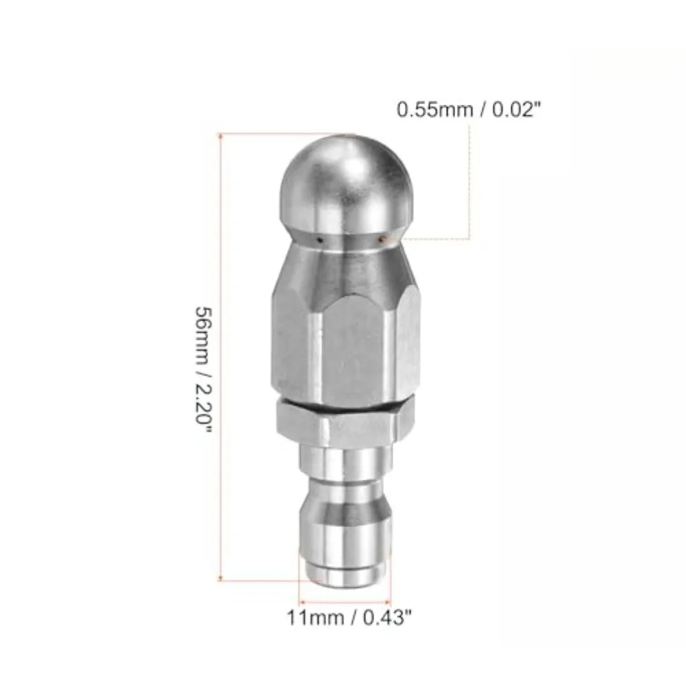 Stainless Steel Rotating Hose Nozzle for Pressure Washers with Front Jet and Six Rear Jets for Effective Flushing
