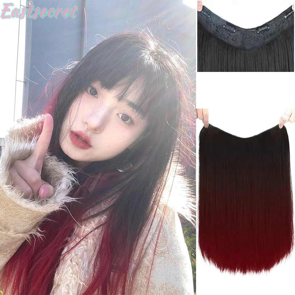 EAST Wigs Long Straight Hair V-shaped Layers Permed One-Piece Non-Trace Invisible gradient Hair Extensions New Hair Extensions